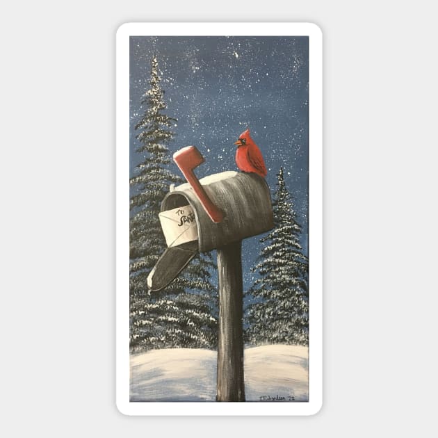 Cardinal on a Mailbox with Christmas Letter to Santa Sticker by SistersInArtN